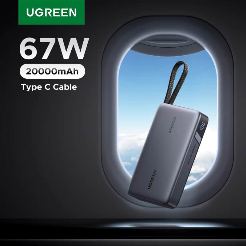 פאוור-בנק UGREEN 67W 20000mAh - כבל USB-C מובנה - סלולר בהנחה של 61%: ₪161.95 במקום ₪420.06