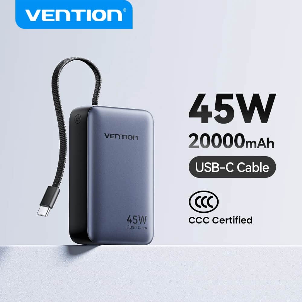 סוללת גיבוי Vention 20000mAh 45W עם כבל USB-C מובנה - סלולר בדיל מאומת: ₪122.63 במקום ₪252.27 (51% הנחה)