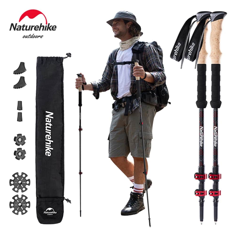 זוג מקלות הליכה Naturehike קרבון - 255 גרם למקל - קמפינג וטיולים בהנחה של 52%: ₪157.97 במקום ₪330.71