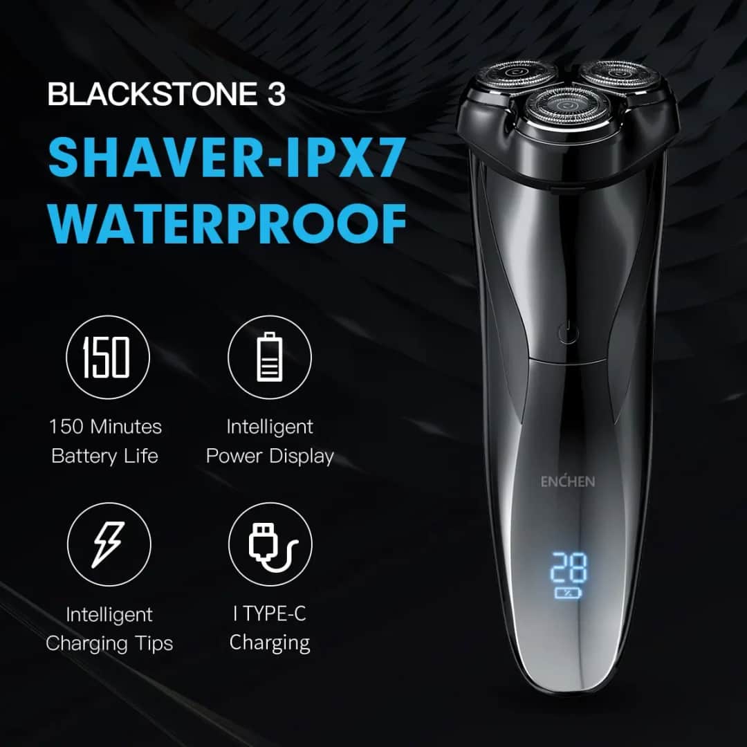 מכונת גילוח חשמלית ENCHEN Blackstone 3 - IPX7 עמיד במים, יבש+רטוב - טיפוח ויופי בהנחה של 52%: ₪40.72 במקום ₪84.83