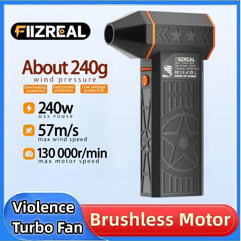 מפוח טורבו Fiizreal X50 - 240W, מהירות אוויר 57 מ׳/שנ׳, סוללה 8000mAh + ראש שאיבה - בית וגאדג'טים בדיל מאומת: ₪92.22 במקום ₪196.21 (53% הנחה)