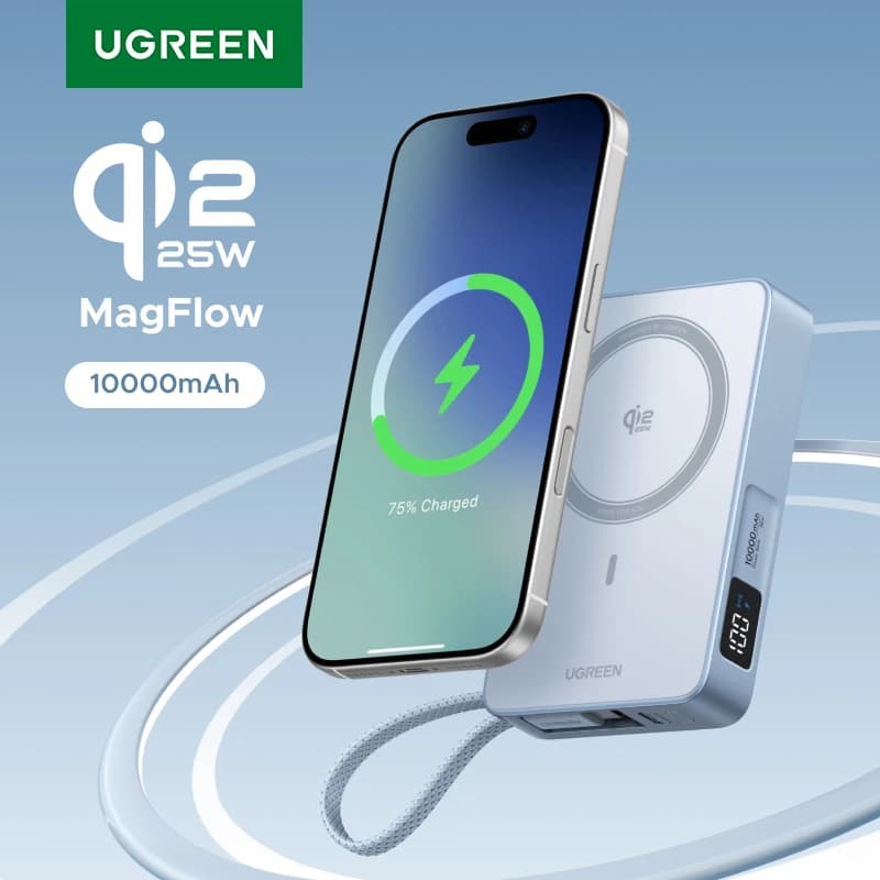 פאוור-בנק מגנטי UGREEN Qi2.2 25W MagFlow 10000mAh - כבל מובנה - דיל היום של הדיל בדוק: ₪166.51 במקום ₪447.34 (63% הנחה)