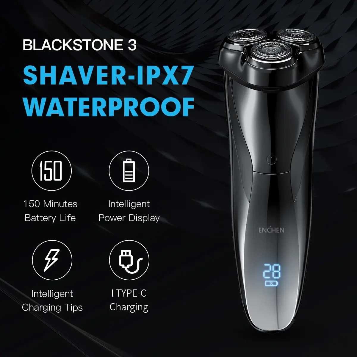 מכונת גילוח חשמלית ENCHEN Blackstone 3 - IPX7 עמיד במים, יבש+רטוב - טיפוח ויופי בדיל מאומת: ₪53.54 במקום ₪111.55 (52% הנחה)