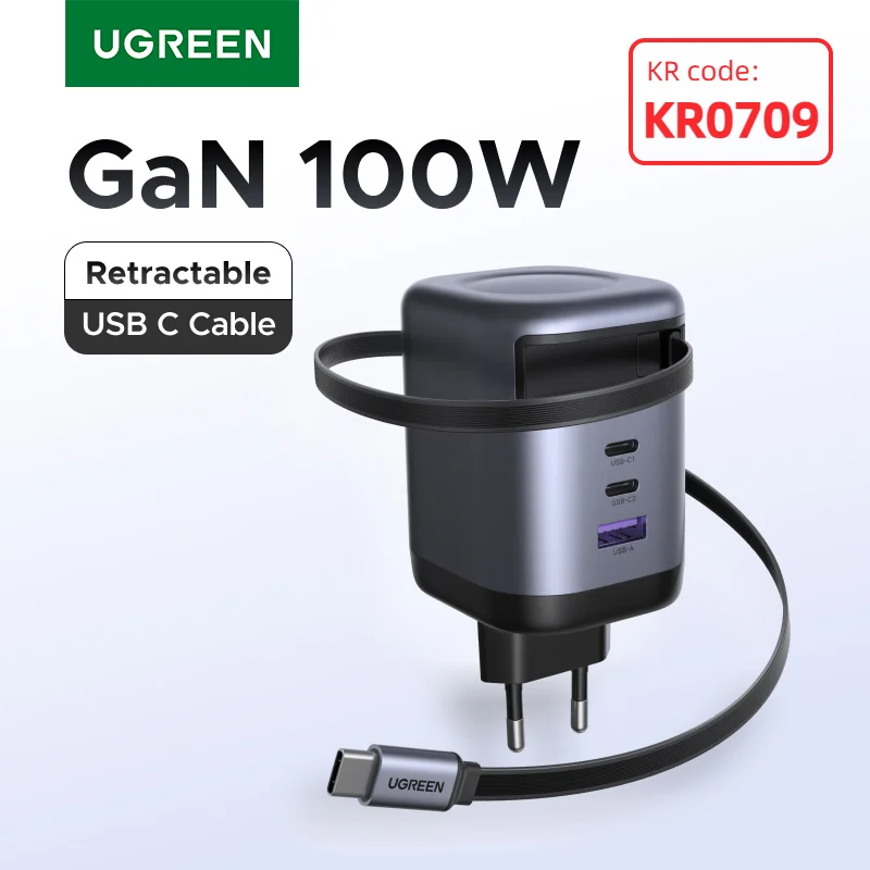 מטען UGREEN GaN 100W - כבל USB-C נשלף מובנה - סלולר בדיל מאומת: ₪124.7 במקום ₪281.65 (56% הנחה)