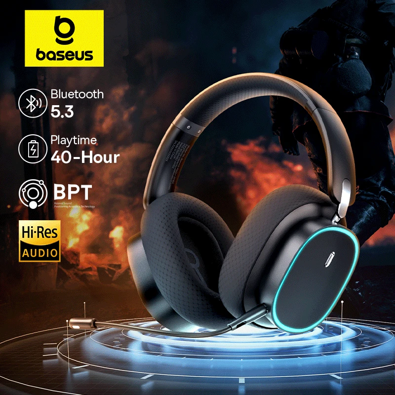 אוזניות גיימינג Baseus GH02 - אלחוטי + 40 שעות - גיימינג בהנחה של 58%: ₪206.45 במקום ₪494.23